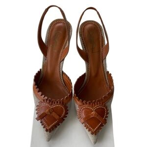 YSL (Yves Saint Laurent) Vintage Raffia Heart Heels - 36.5